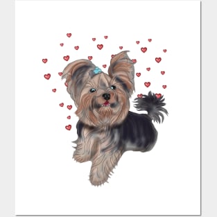 Yorkshire Terrier with hearts Posters and Art